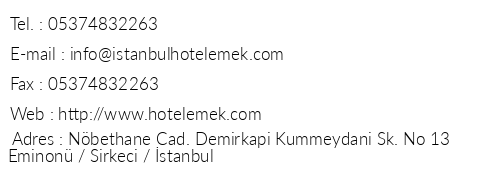 Hotel Emek telefon numaralar, faks, e-mail, posta adresi ve iletiim bilgileri